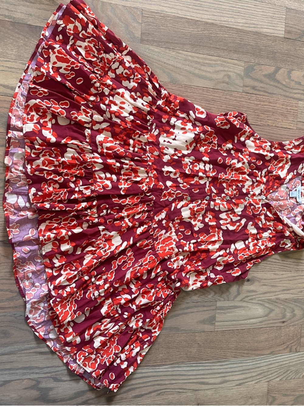 Nine West Red & White Floral Tiered Mini Dress